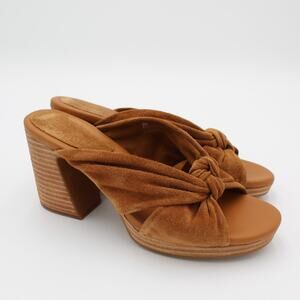 Kork Ease Sandal Suede Knot Block Heel Womens 9 Brown Slip On Boho Chunky Y2K